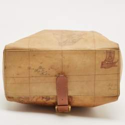Alviero Martini 1A Classe Tan Geo Coated Canvas and Leather Flap Sling Backpack