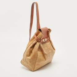 Alviero Martini 1A Classe Tan Geo Coated Canvas and Leather Flap Sling Backpack