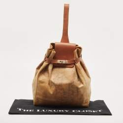 Alviero Martini 1A Classe Tan Geo Coated Canvas and Leather Flap Sling Backpack
