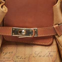 Alviero Martini 1A Classe Tan Geo Coated Canvas and Leather Flap Sling Backpack