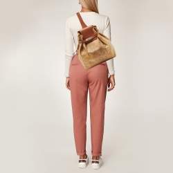 Alviero Martini 1A Classe Tan Geo Coated Canvas and Leather Flap Sling Backpack