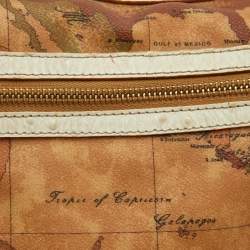 Pre Owned Alviero Martini 1A Classe White/Tan Geo Print Coated Canvas and Leather Front Pocket Hobo
