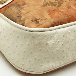 Pre Owned Alviero Martini 1A Classe White/Tan Geo Print Coated Canvas and Leather Front Pocket Hobo
