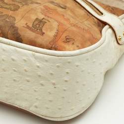 Pre Owned Alviero Martini 1A Classe White/Tan Geo Print Coated Canvas and Leather Front Pocket Hobo