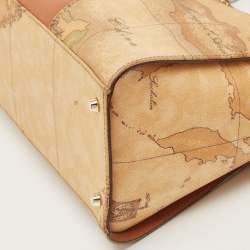 Pre Owned Alviero Martini 1A Classe Tan/Brown Geo Classic Print Coated Canvas and Leather Tote