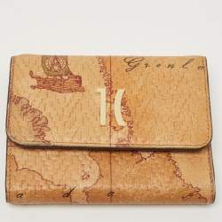 Pre Owned Alviero Martini 1A Classe Tan/Brown Geo Classic Print Coated Canvas and Leather Tote