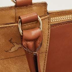 Pre Owned Alviero Martini 1A Classe Tan/Brown Geo Classic Print Coated Canvas and Leather Tote