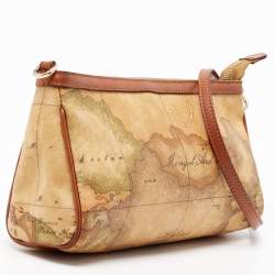 Pre Owned Alviero Martini 1A Classe Tan Geo Classic Print Coated Canvas and Leather Zip Crossbody Bag