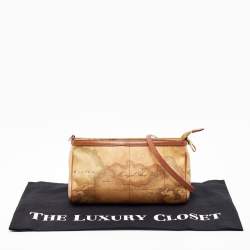 Pre Owned Alviero Martini 1A Classe Tan Geo Classic Print Coated Canvas and Leather Zip Crossbody Bag