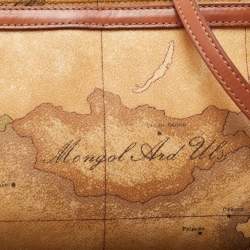 Pre Owned Alviero Martini 1A Classe Tan Geo Classic Print Coated Canvas and Leather Zip Crossbody Bag