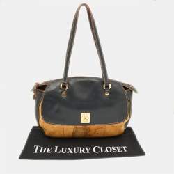Pre Owned Alviero Martini 1A Classe Tan/Black Geo Print Coated Canvas and Leather Satchel