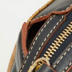 Pre Owned Alviero Martini 1A Classe Tan/Black Geo Print Coated Canvas and Leather Satchel