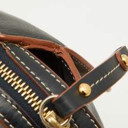 Pre Owned Alviero Martini 1A Classe Tan/Black Geo Print Coated Canvas and Leather Satchel