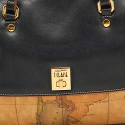 Pre Owned Alviero Martini 1A Classe Tan/Black Geo Print Coated Canvas and Leather Satchel