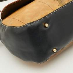 Pre Owned Alviero Martini 1A Classe Tan/Black Geo Print Coated Canvas and Leather Satchel