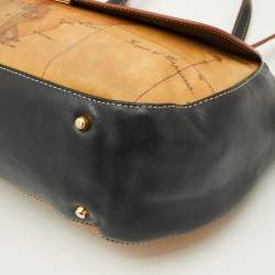 Pre Owned Alviero Martini 1A Classe Tan/Black Geo Print Coated Canvas and Leather Satchel