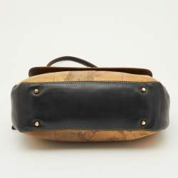 Pre Owned Alviero Martini 1A Classe Tan/Black Geo Print Coated Canvas and Leather Satchel