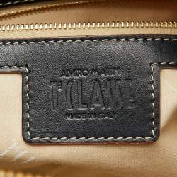Pre Owned Alviero Martini 1A Classe Tan/Black Geo Print Coated Canvas and Leather Satchel