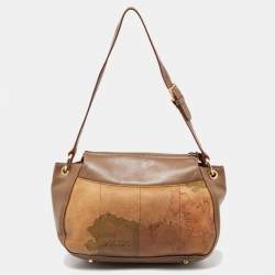 Alviero Martini 1A Classe Beige/Tan Geo Print Coated Canvas and Leather Zip Hobo