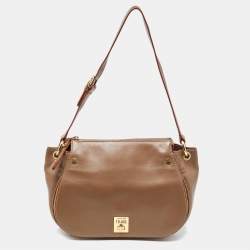 Alviero Martini 1A Classe Beige/Tan Geo Print Coated Canvas and Leather Zip Hobo