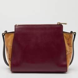 Alviero Martini 1A Classe Burgundy/Tan Geo Print Coated Canvas and Leather Crossbody Bag