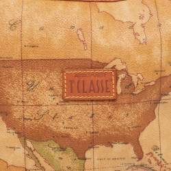 Pre Owned Alviero Martini 1A Classe Tan Geo Classic Print Coated Canvas and Leather Baguette Bag