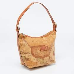 Pre Owned Alviero Martini 1A Classe Tan Geo Classic Print Coated Canvas and Leather Baguette Bag
