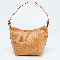 Pre Owned Alviero Martini 1A Classe Tan Geo Classic Print Coated Canvas and Leather Baguette Bag