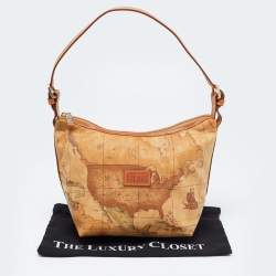 Pre Owned Alviero Martini 1A Classe Tan Geo Classic Print Coated Canvas and Leather Baguette Bag
