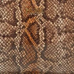 Alviero Martini 1A Classe Brown Python Embossed and Leather Zip Baguette Bag