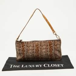 Alviero Martini 1A Classe Brown Python Embossed and Leather Zip Baguette Bag
