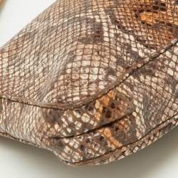 Alviero Martini 1A Classe Brown Python Embossed and Leather Zip Baguette Bag