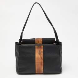 Pre Owned Alviero Martini 1A Classe Black/Tan Geo Print Coated Canvas and Leather Shoulder Bag