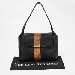 Pre Owned Alviero Martini 1A Classe Black/Tan Geo Print Coated Canvas and Leather Shoulder Bag