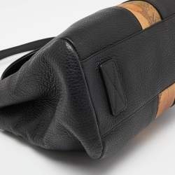 Pre Owned Alviero Martini 1A Classe Black/Tan Geo Print Coated Canvas and Leather Shoulder Bag