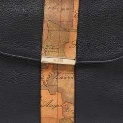 Pre Owned Alviero Martini 1A Classe Black/Tan Geo Print Coated Canvas and Leather Shoulder Bag