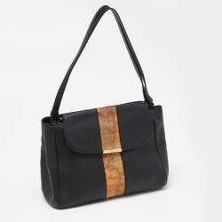 Pre Owned Alviero Martini 1A Classe Black/Tan Geo Print Coated Canvas and Leather Shoulder Bag