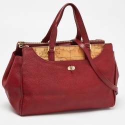 Alviero Martini 1A Classe Red/Beige Geo Print Coated Canvas and Leather Tote