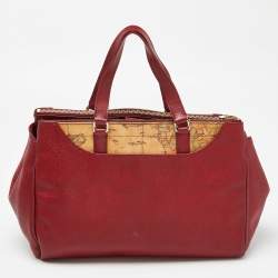 Alviero Martini 1A Classe Red/Beige Geo Print Coated Canvas and Leather Tote