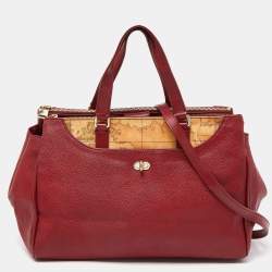 Alviero Martini 1A Classe Red/Beige Geo Print Coated Canvas and Leather Tote