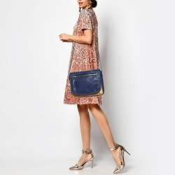 Alviero Martini 1A Classe Tan/Blue Geo Print Coated Canvas and Leather Crossbody Bag
