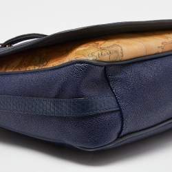 Alviero Martini 1A Classe Tan/Blue Geo Print Coated Canvas and Leather Crossbody Bag