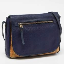 Alviero Martini 1A Classe Tan/Blue Geo Print Coated Canvas and Leather Crossbody Bag