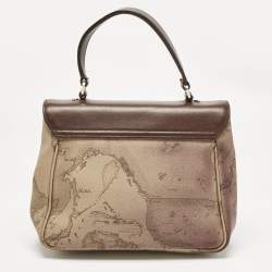 Alviero Martini 1A Classe Choco Brown/Beige Coated Canvas and Leather Top Handle Bag