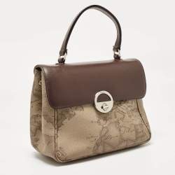 Alviero Martini 1A Classe Choco Brown/Beige Coated Canvas and Leather Top Handle Bag