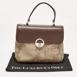 Alviero Martini 1A Classe Choco Brown/Beige Coated Canvas and Leather Top Handle Bag