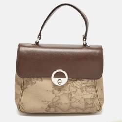 Alviero Martini 1A Classe Choco Brown/Beige Coated Canvas and Leather Top Handle Bag