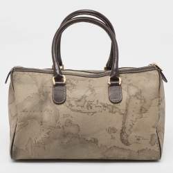 Alviero Martini 1A Classe Grey/Brown Geo Print Coated Canvas and Leather Satchel