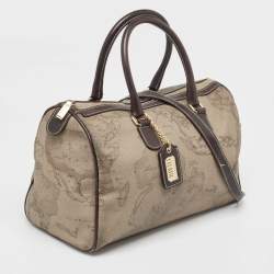 Alviero Martini 1A Classe Grey/Brown Geo Print Coated Canvas and Leather Satchel
