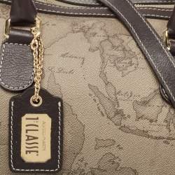 Alviero Martini 1A Classe Grey/Brown Geo Print Coated Canvas and Leather Satchel